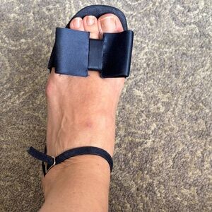 Elegant Blue Satin Bow Sandals